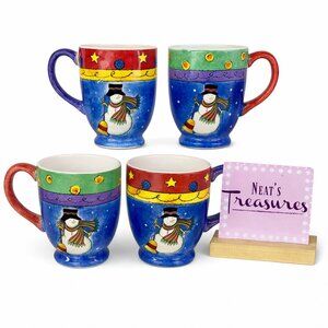Sango Sue Zipkin SWEET SHOPPE CHRISTMAS 3041 Snowman Colorful Mugs Cups Set 4